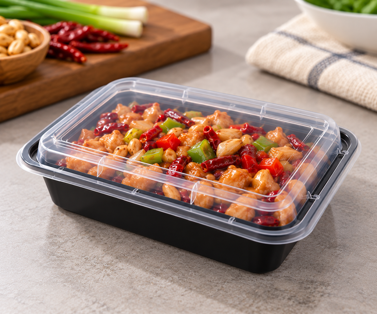 BY CASE - 12oz~58oz Black Rectangular Microwavable Container with Lid - 150/Case