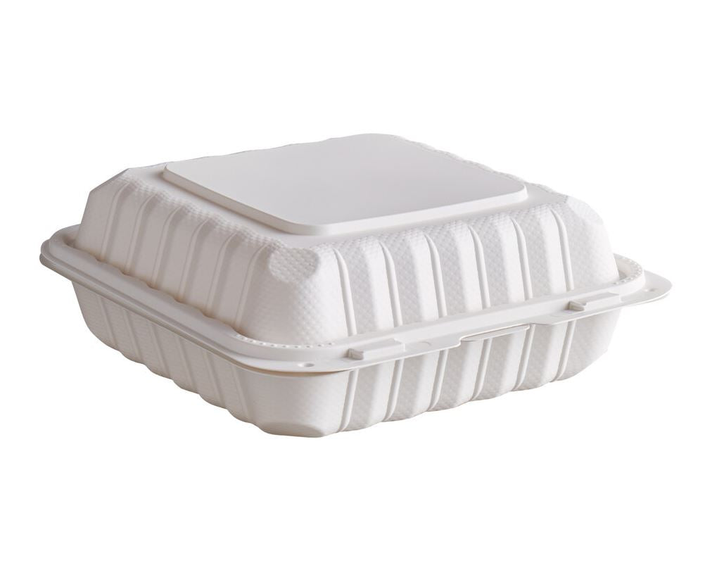 BY CASE - Microwaveable White Plastic Hinged Togo Container 150/Case