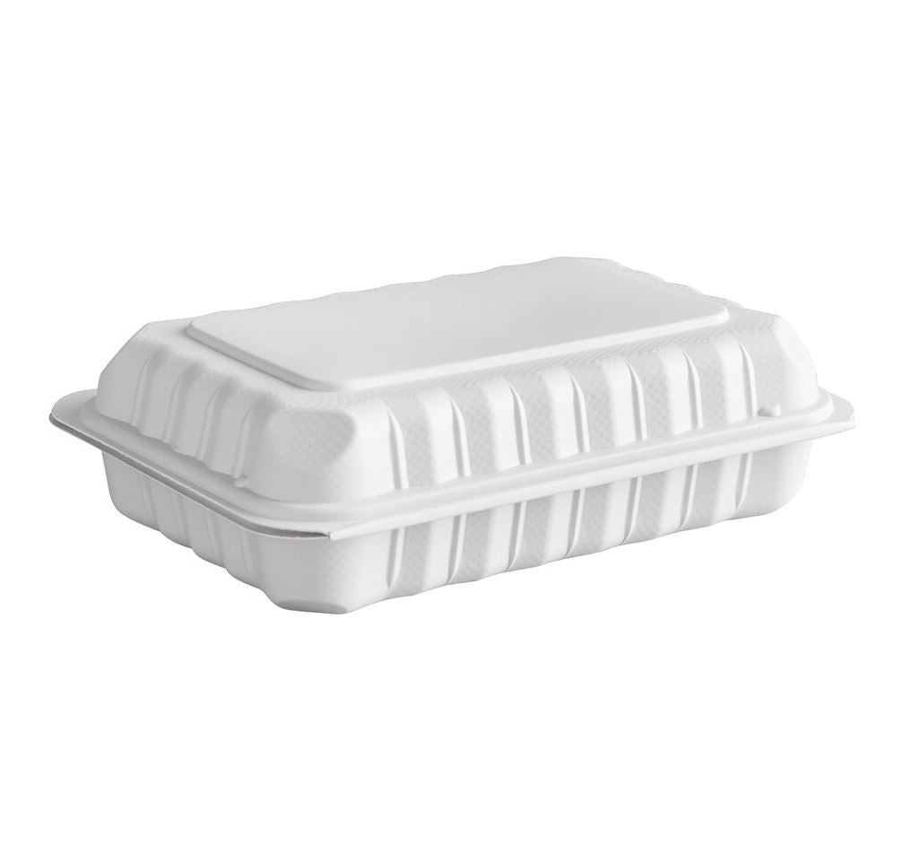 BY CASE - Microwaveable White Plastic Hinged Togo Container 150/Case