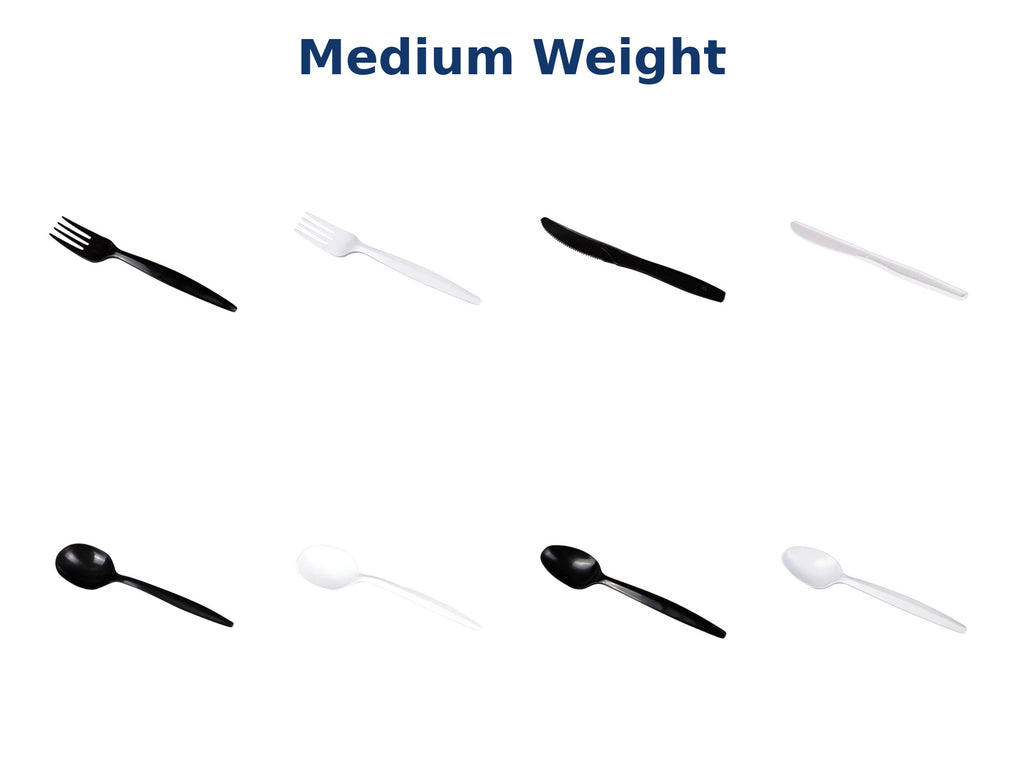 BY CASE - 1000 ct PP Plastic Medium Weight Cutlery Fork Knife Teaspoon Soupspoon