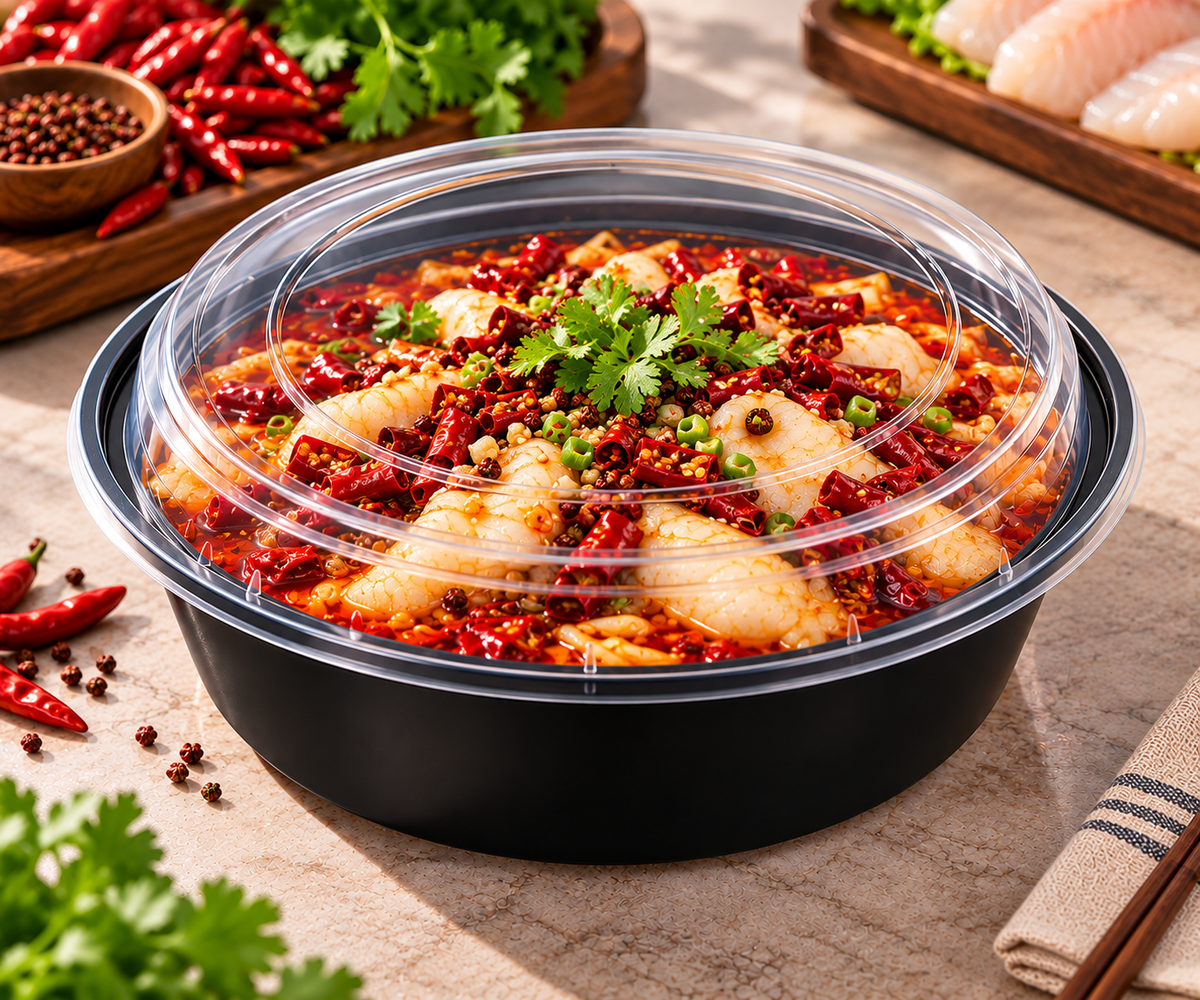 BY CASE - 16oz ~ 48oz Black Round Microwavable Container with Lid - 150/Case