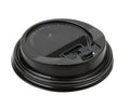 Black Hot Paper Cup Travel Lid with Hinged Tab for 8-16 oz. 90mm