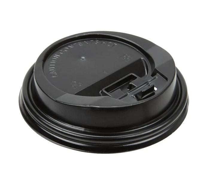Black Hot Paper Cup Travel Lid with Hinged Tab for 8-16 oz. 90mm